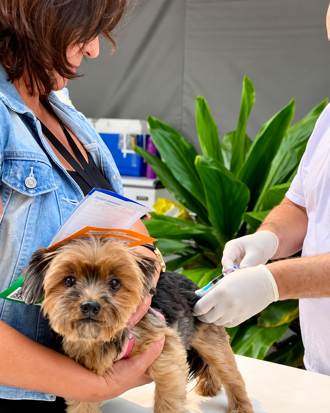 Cachorro de pequeno porte recebe vacina antirrábica durante campanha de vacinação em Belo Horizonte